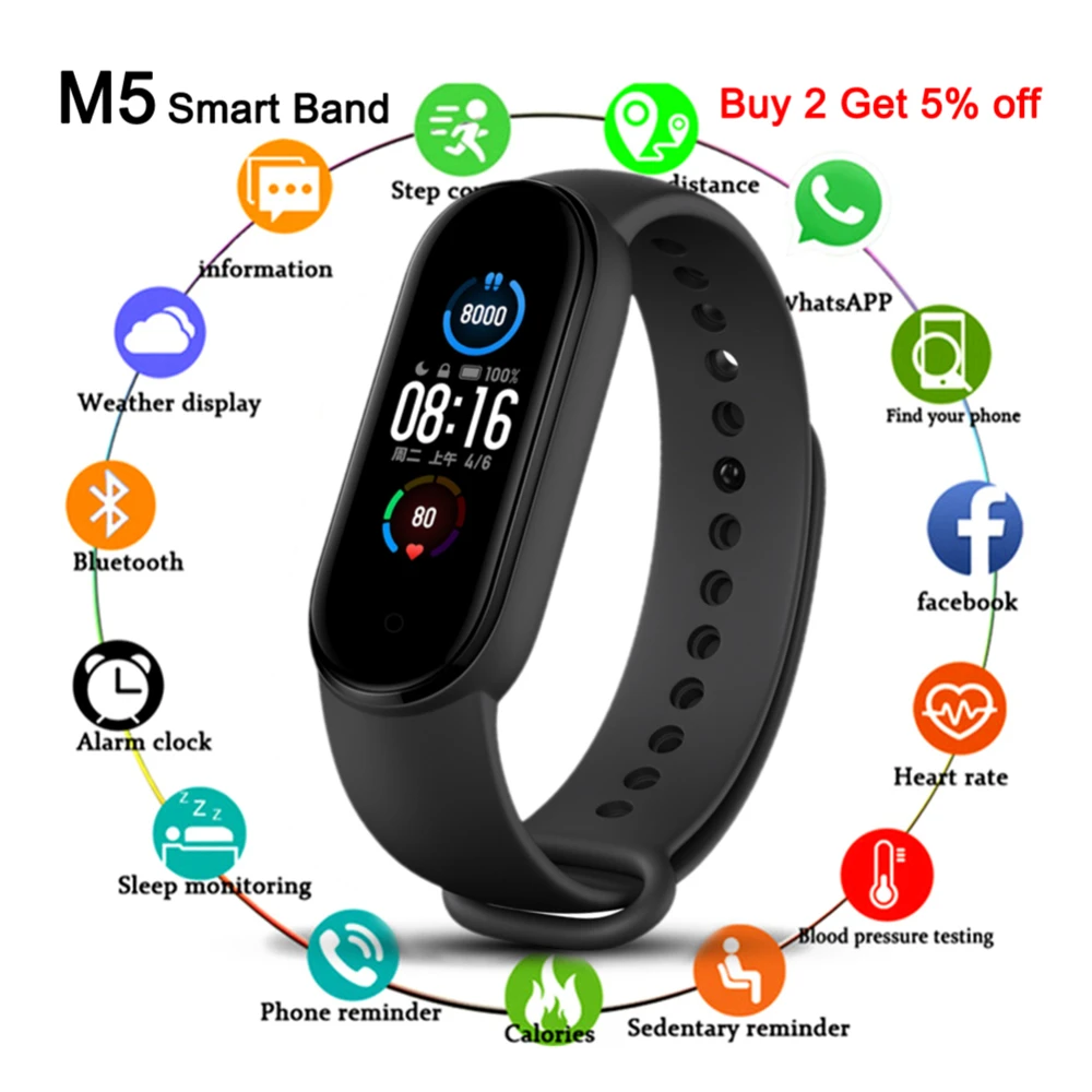 Braccialetto M5 Smart Band IP67 impermeabile Smarthwatch pressione sanguigna Fitness Tracker braccialetti Fitness Smartband