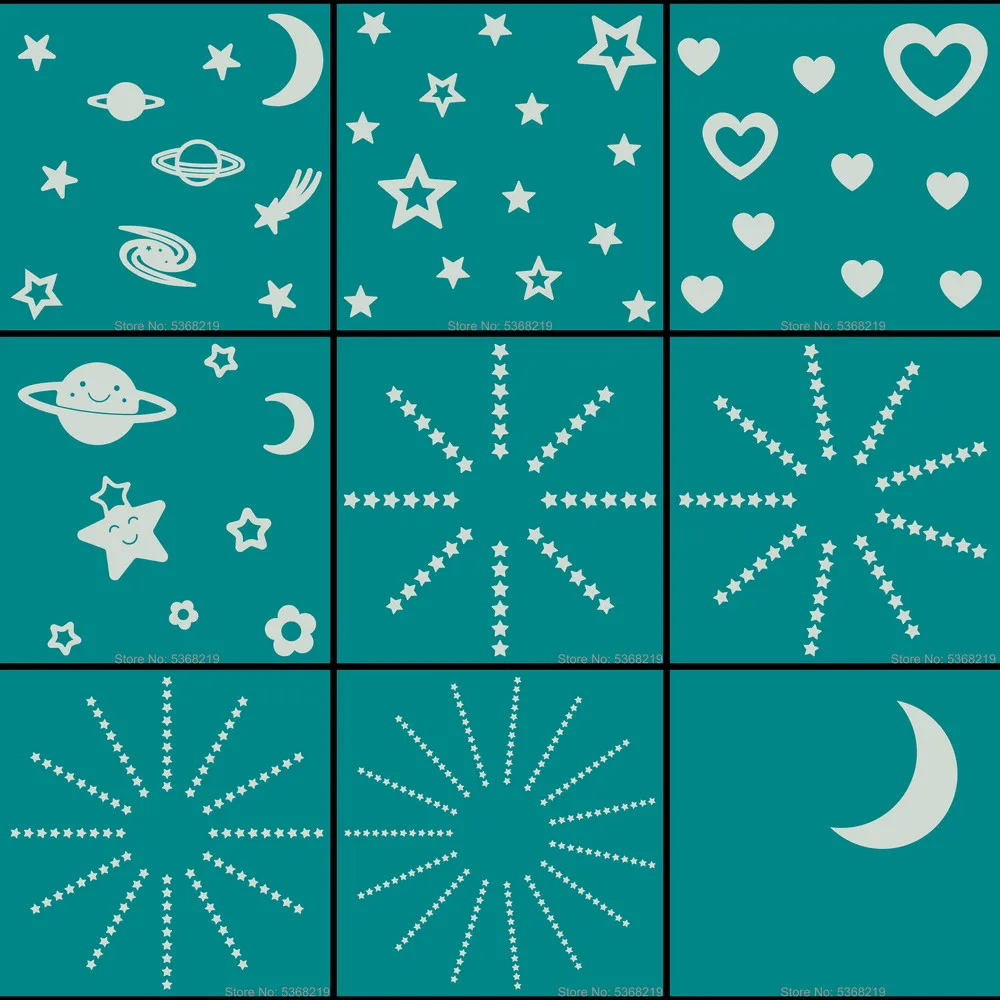 Leuchtende Sterne Wandaufkleber, die im Dunkeln leuchten, Mond/Herz/runder Aufkleber für Kinderzimmer, Kinderzimmer, Geschäft, Hotel, DIY-Dekoration – Detail 19