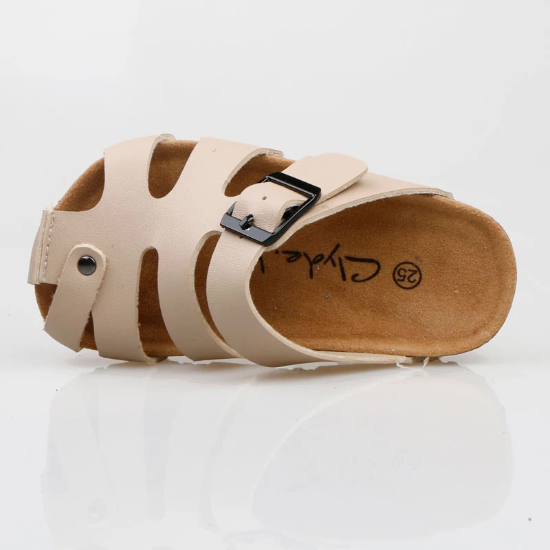 Sandálias infantis para meninos e meninas, chinelos de cortiça, salto plano pu casual com buracos, moda para crianças, verão