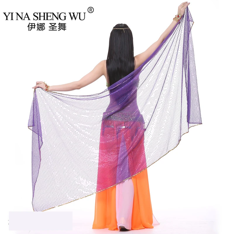 Cheap Sequins Chiffon Solid Color Dance Veil Belly Dance Scarf Dance Scarf Throwing Yarn Scarf Shawl Veil 210*95cm 13 Colors