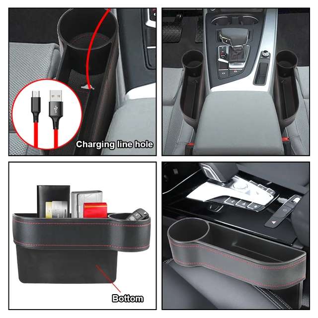 PU Leather Car Seat Gap Storage Box Universal Seat Gap Slit Box With Charging Hole Phone Bottle Keys Holder Box Auto Organizer 4