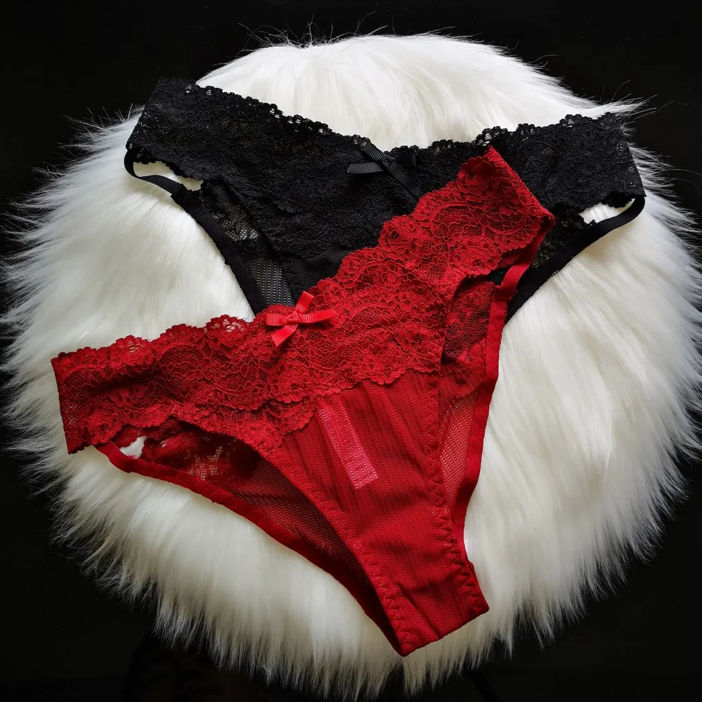 Sexy Women's Underwear Lace Underpant Bow Lingerie Bandage Seamless Thong Comfort Transparent Panties Low-Rise S1249