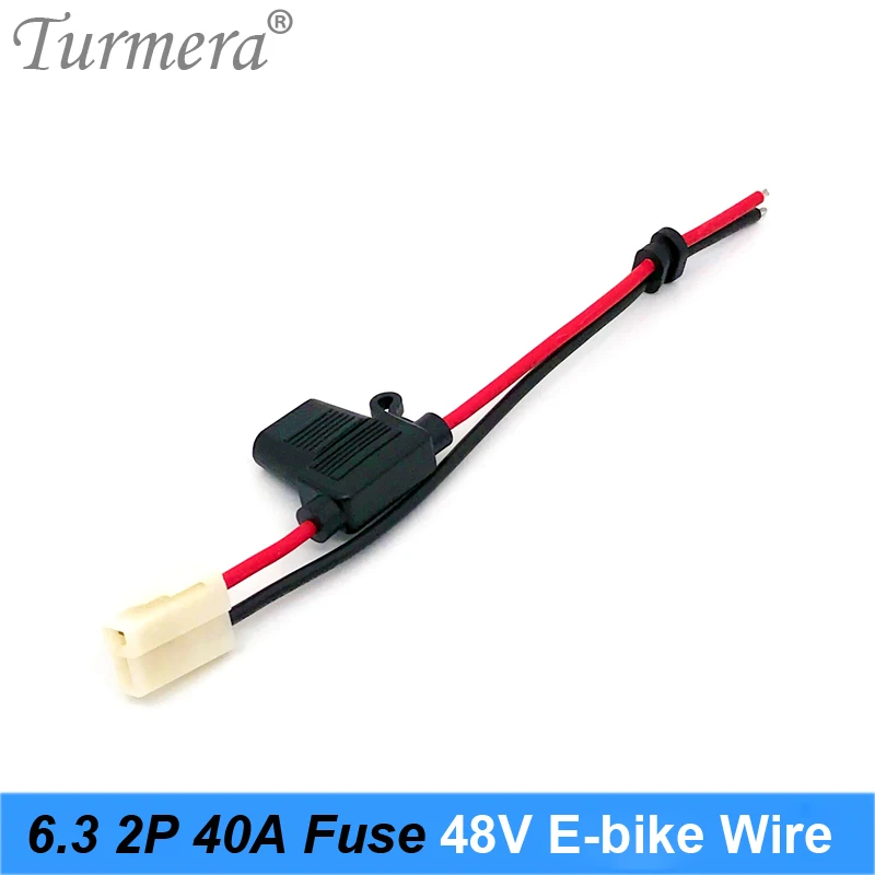 Turmera 6.3 2P Plug Wire with 30A 40A Fuse 200mm Length for 48V 15Ah 20Ah Electric Bike Battery and 12V 24V 36V 60V 72V Car  Use