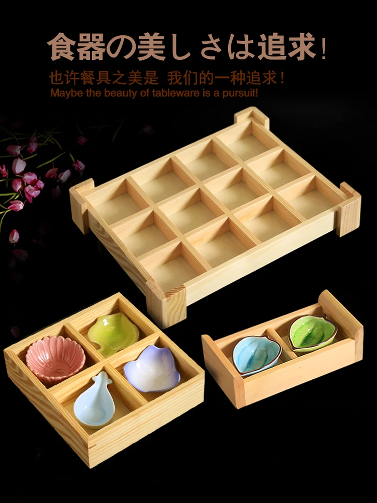 Japan Style cuisine sashimi plate two three four six grid wooden box multi grid sushi dessert dining plate