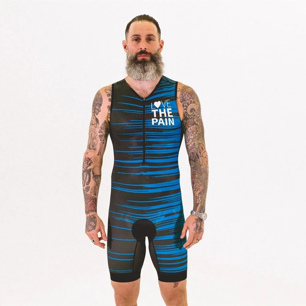 Triathlon LOVE THE PAIN Men‘s Race Trisuit Sleeveless Run/Swim/Cycling Apparel Go Pro Ciclismo Cycling Skinsuit Tights Speedsuit