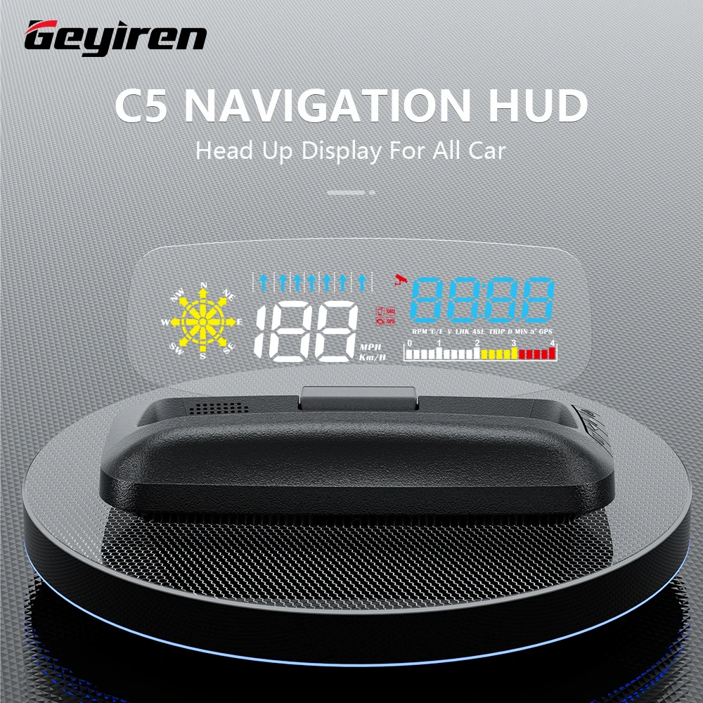 

GEYIREN C5 HUD Navigation Projection OBD2 Head-up Display GPS Speedometer Water Temp Fuel Consumption Meter Auto Accessories