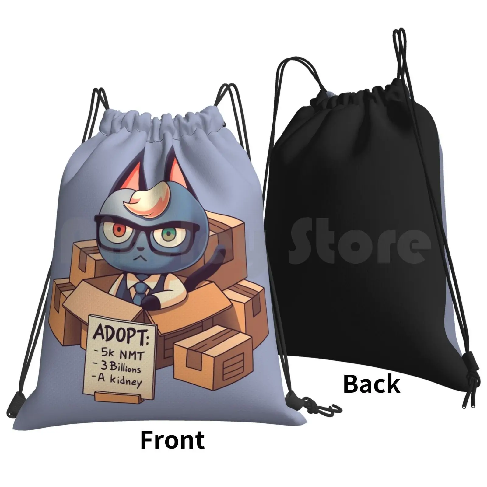 Raymond In Boxes / Cat Smug Villager , Animal , Kawaii Backpack Drawstring Bag Riding Climbing Gym Bag Raymond In Boxes