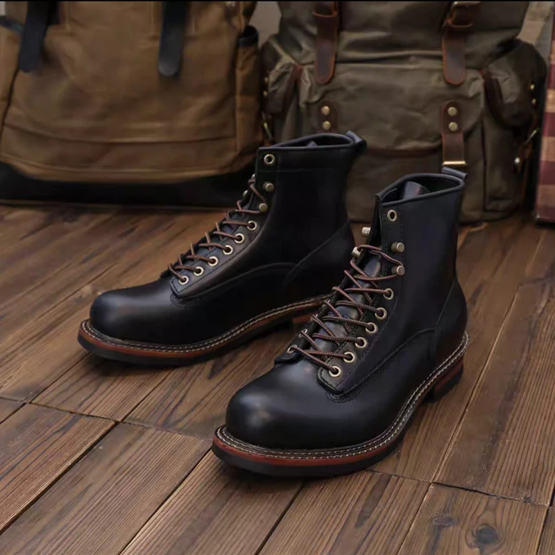 Nowe ręcznie robione Vintage brytyjskie buty na co dzień męskie botki jesienne zimowe buty ze skóry bydlęcej klinowe oprzyrządowanie buty pustynne buty motocyklowe