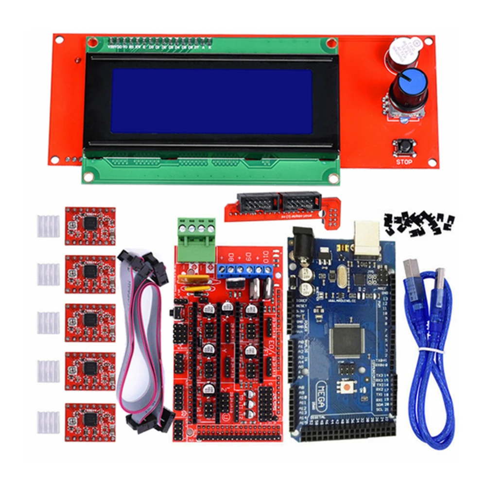 

3D Printer Controller Kit for Arduino RepRap RAMPS 1.4 + 2560 Board + A4988 Stepper Motor Driver + LCD 2004 Graphic Display