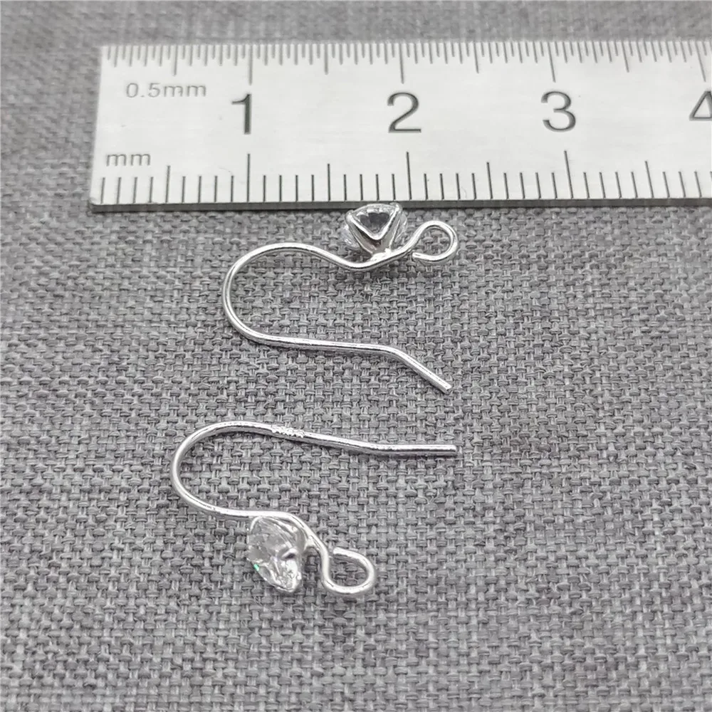 4prs of 925 Sterling Silver Ear Earring Wires with Zircon Earring Component