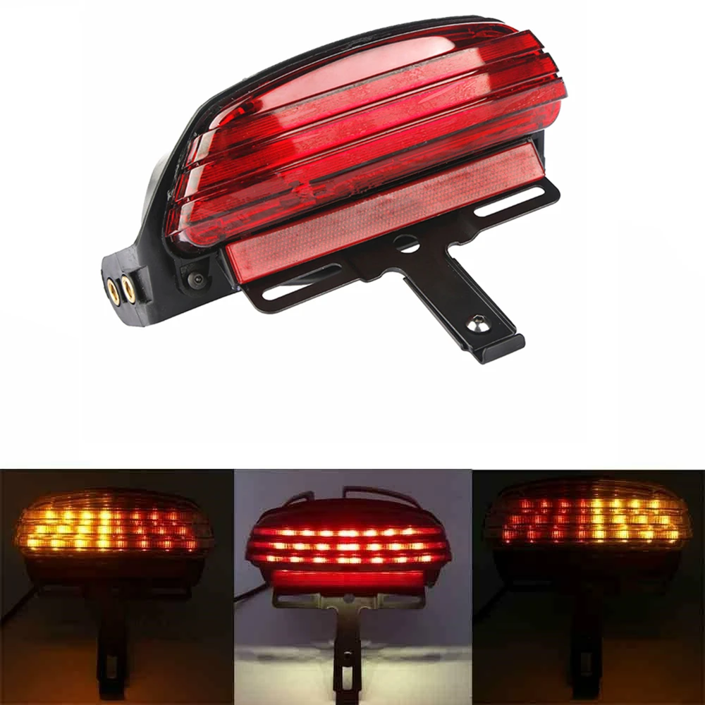 Motorcycle LED Tri-Bar Fender Tail Brake Turn Signal Light Light License Plate Bracket For Harley softai FXSTB FXST