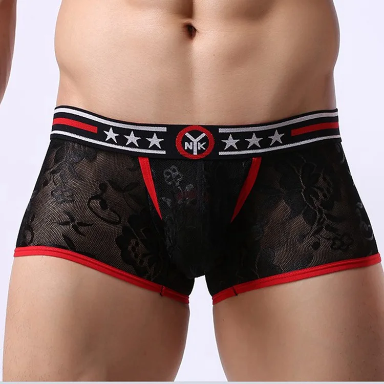 

Fashion Men's Lace Transparent Underwear Nylon Comfortable Male Leisure Boxer Shorts Sexy Convex U Pouch Sleep Homme Underpants