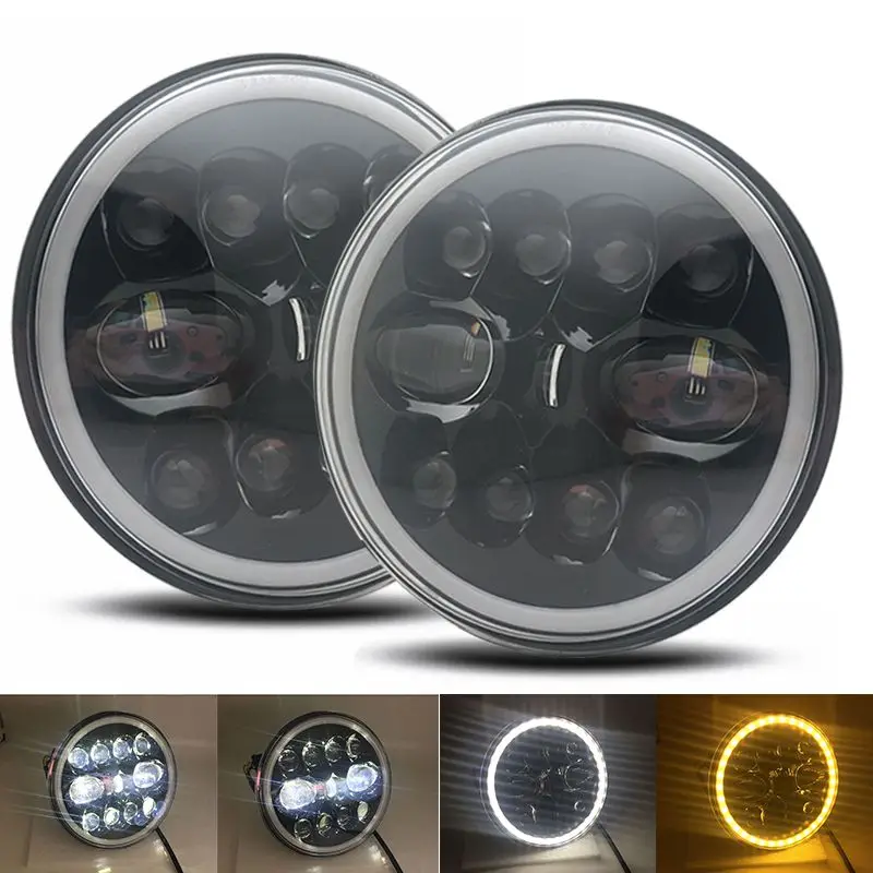 Одна пара 7-дюймовых круглых светодиодных фар с кольцом ореола для Jeep JK, светодиодные фары s светильник ры для мотоциклов, светильник