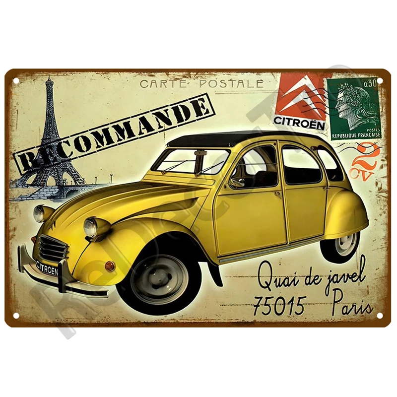 2CV Citroen Retro Decorativo Casa Targa in metallo Poster sul muro Targa in metallo Vintage Poster Decor Wall Art Decorazione della stanza