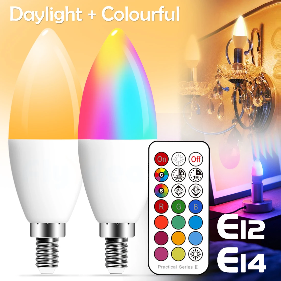 E14 LED Bulb Candle Color Indoor Neon Sign Light Bulb RGB Tape With Controller Lighting 220V E12 Dimmable Smart Lamp For Home