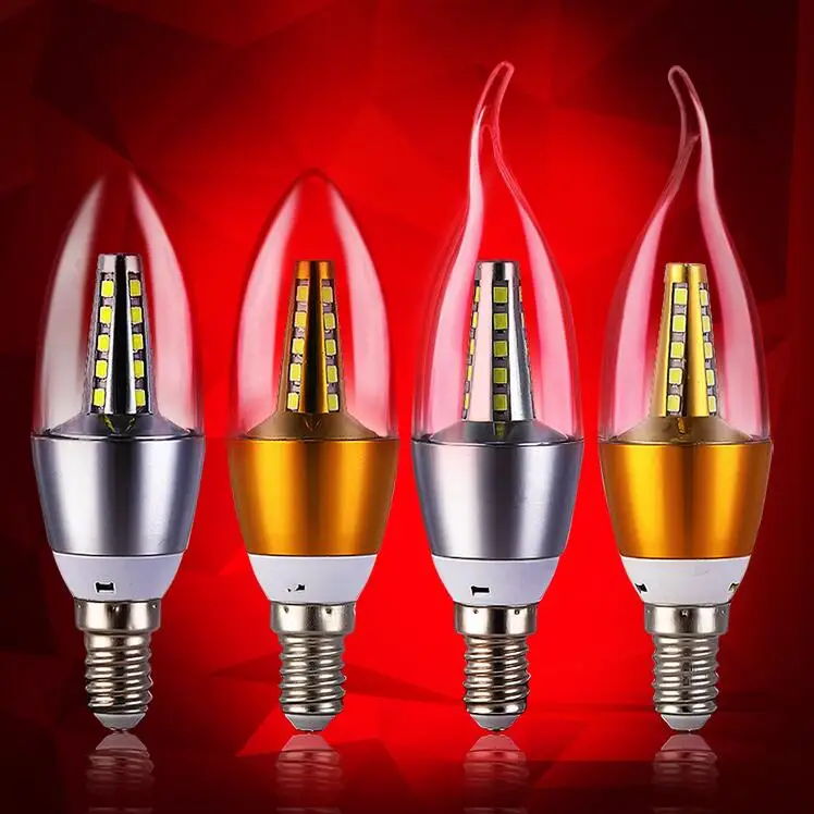 Golden Silver 5w 7w E14 LED Candle Light Aluminum Shell LED Bulb 220V Led Lamp E27 Cool Warm White Lampara 2835