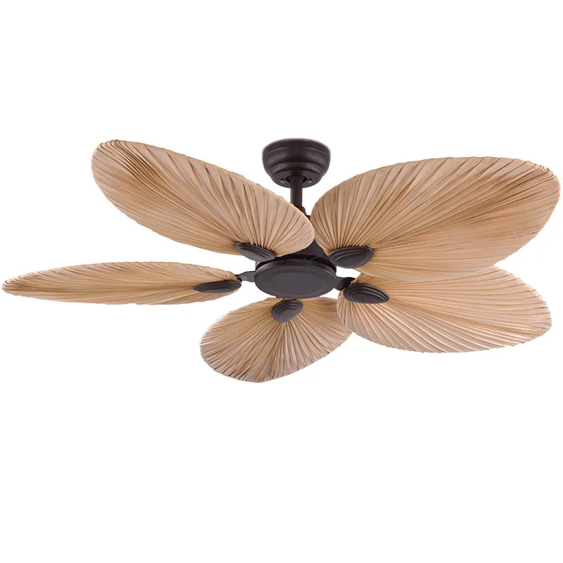 Brown Palm leaf Fans Ceiling 52 Inch 110V 220V Led Ceiling Fan Without Light Remote Control Southeast Asia DC Reverse Fans