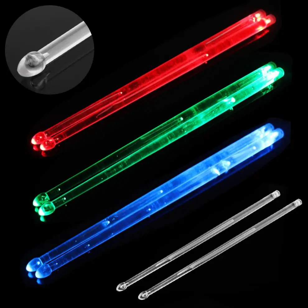 2pcs /lot Drumsticks 5A LED Polymer Material  Drum Stick Noctilucent Glow in The Dark Stage Performance Luminous Jazz Drumsticks