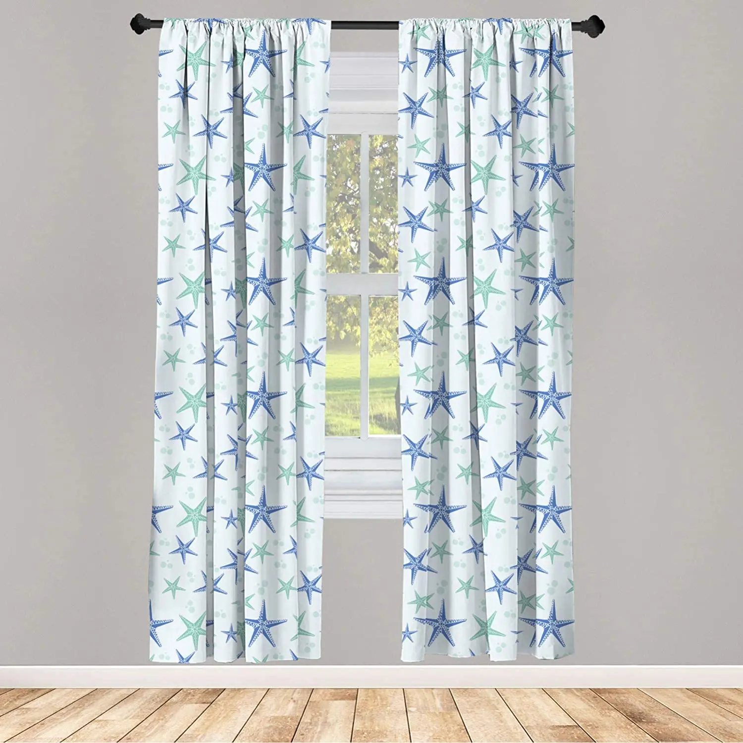 Starfish Curtain for Kids Room Nautical Sea Creature in Calm Tones Underwater Themed Art Lightweight Window Drapes Living Room