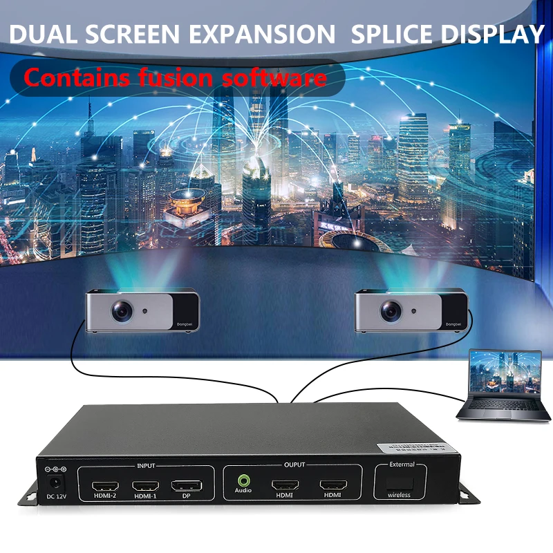 

2 screen treasure multi-screen extended ring screen projector with fusion software, screen splicing processor, point-to-point 4K