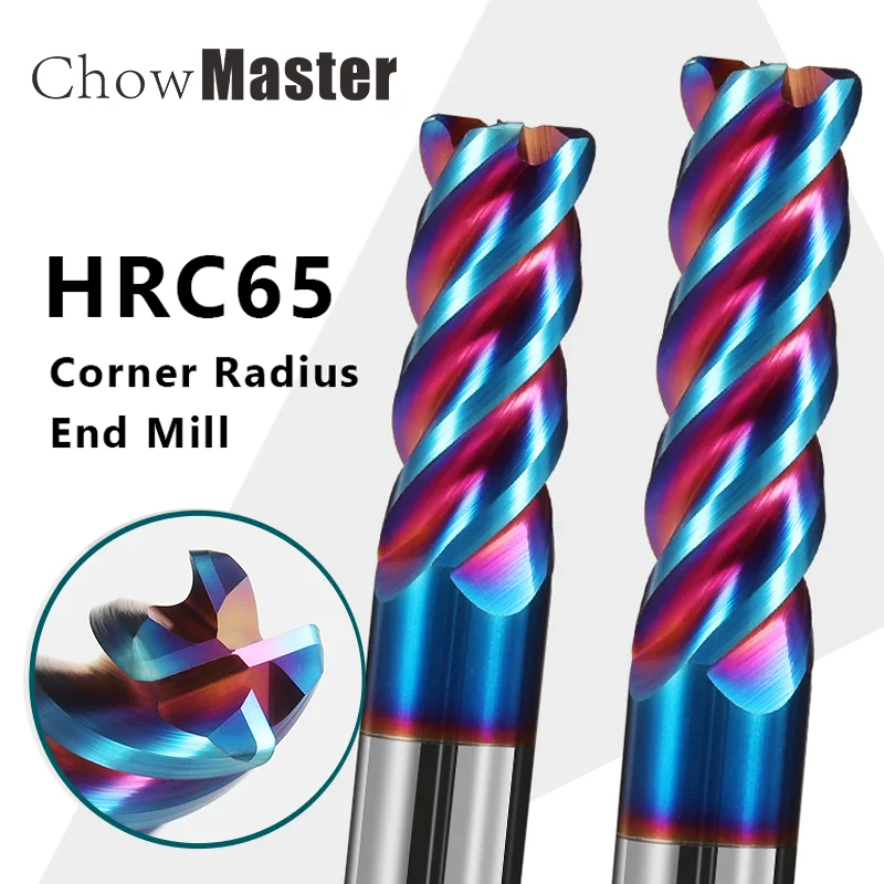 Fresa de Topo de Raio de Canto de Carboneto de Tungstênio Hrc65 R0.2 R0.5 r1 Flautas Ferramenta de Roteador de Metal Usinagem de Superfície Cnc r Cortador de Bulnose