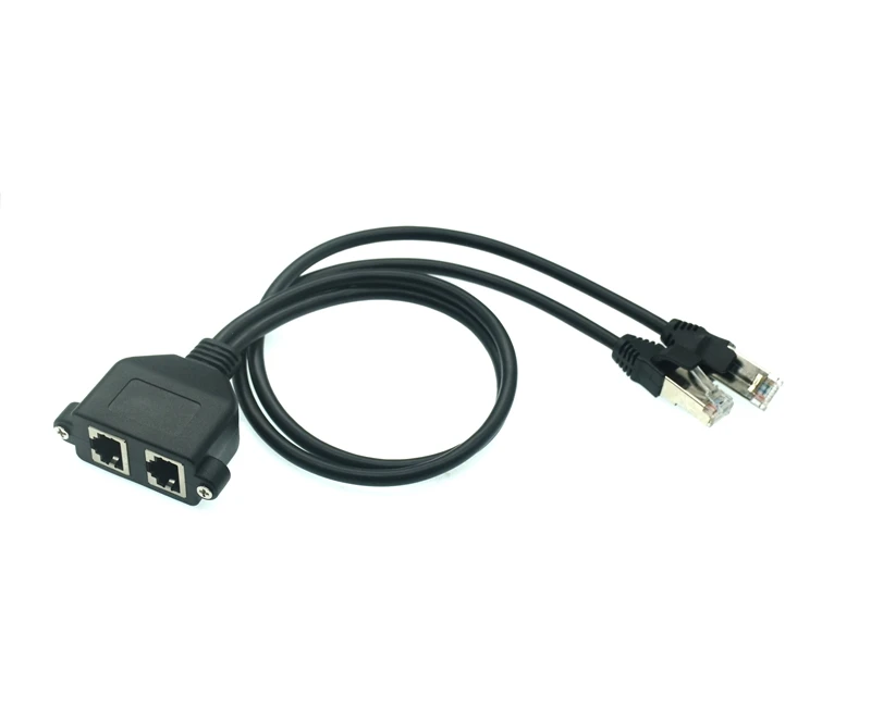 Cable de extensión doble RJ45, montaje en Panel de tornillo macho a hembra, extensión de red Ethernet LAN cate5/6 Cables 50cm