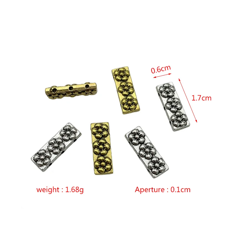 15pcs Square engraved flowers with three holes separated beads connectors jewelry making DIY bracelet necklace components