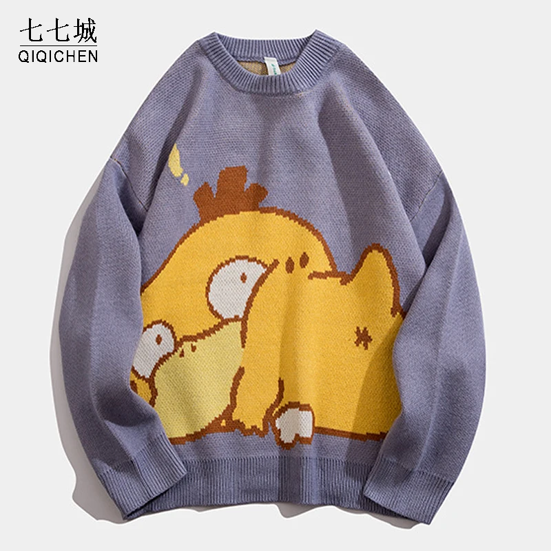 Cartoon Sweater Men Women Streetwear Japanese Hip Hop Anime Pullover Women O-neck Oversized Casual Couple Male Harajuku Sweaters