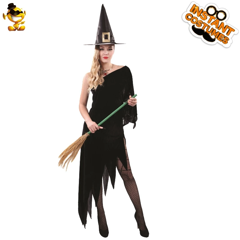 

Witch Dress Costumes Fancy Dress Purim Party Black Women Witch Clothes for Halloween Adult Costumes