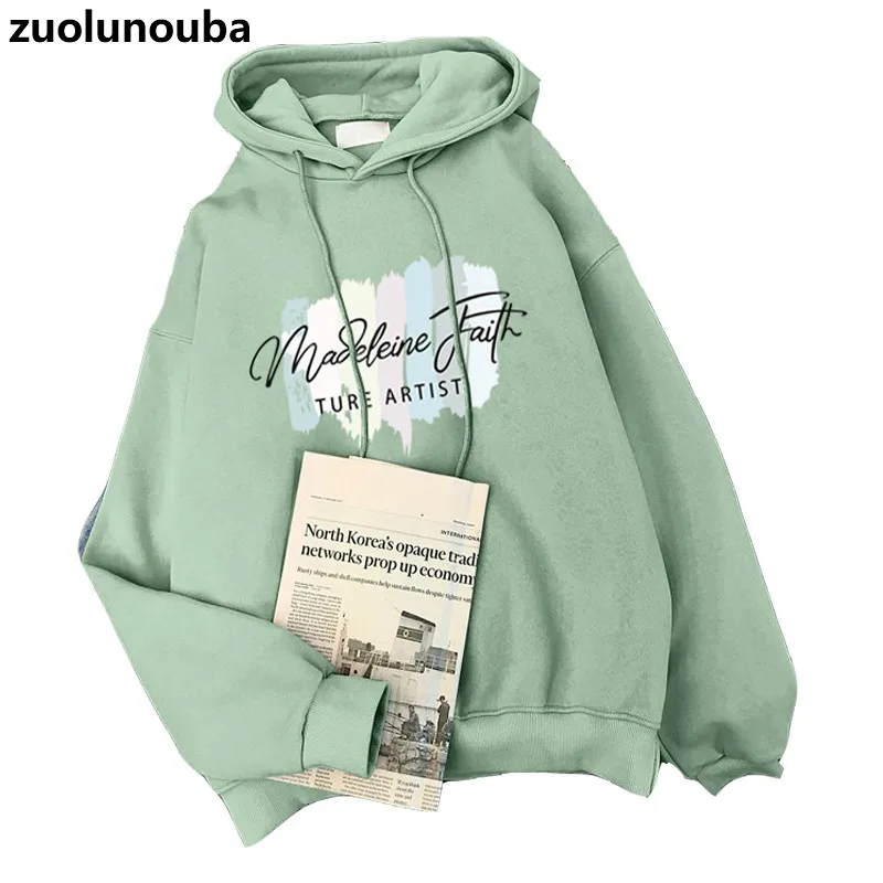 Autumn  Winter Velvet Thick Girl Hoodie Loose Large Size Casual Cartoon Letter Printing Harajuku Women Sweatshirt