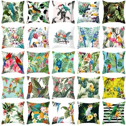 Parrot Toucan Floral Pillowcase Tropical Flowers Plants Print Cushions Cover Livingroom Sofa Decorative Throw Pillows Home Decor
