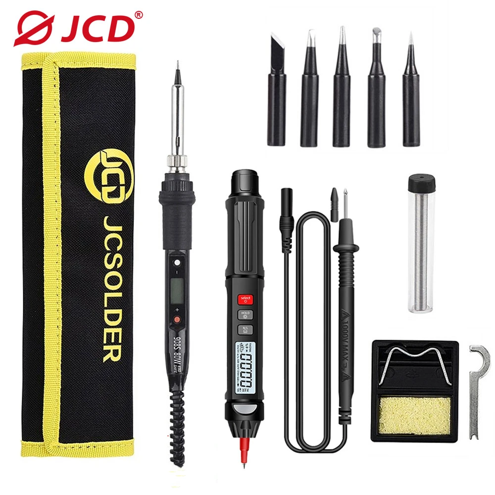 JCD 80W Soldering Iron Kit With Digital Multimeter Auto Intelligent Sensor Pen Tester Adjustable Temperature Iron Welding Tools