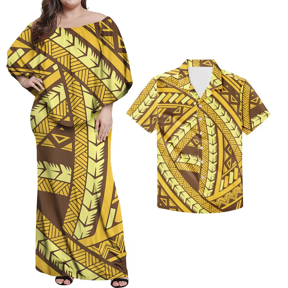 

strapless Yellow dress Woman Polynesian Tribal Samoa Sexy Dress Off Shoulder Midi Dress Christmas Party Club Slash neck Dresses