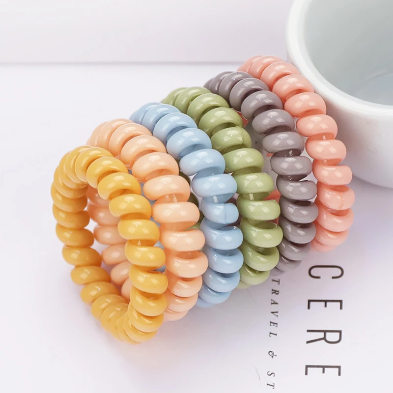 7pcs/lot Telephone Cord Elastic Ponytail Holders Girls Women Hair Ring Accessories Fashion Big Size Cream Colors Hot Tie Gum