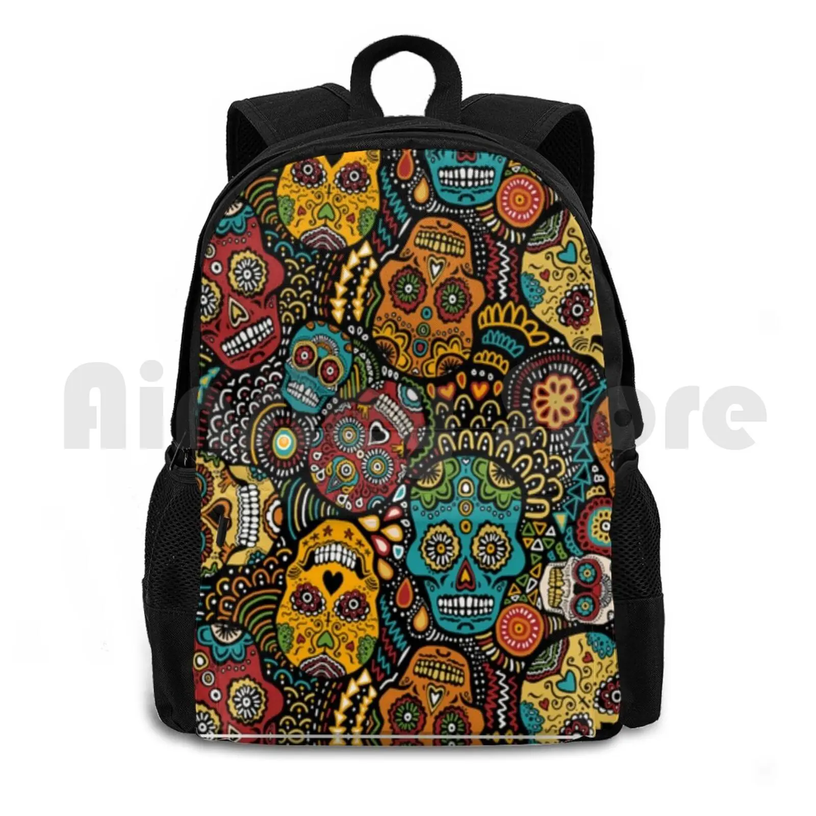 Calaveras Outdoor Hiking Backpack Waterproof Camping Travel Dia De Los Muertos Day Dead Calavera Sugar Skull