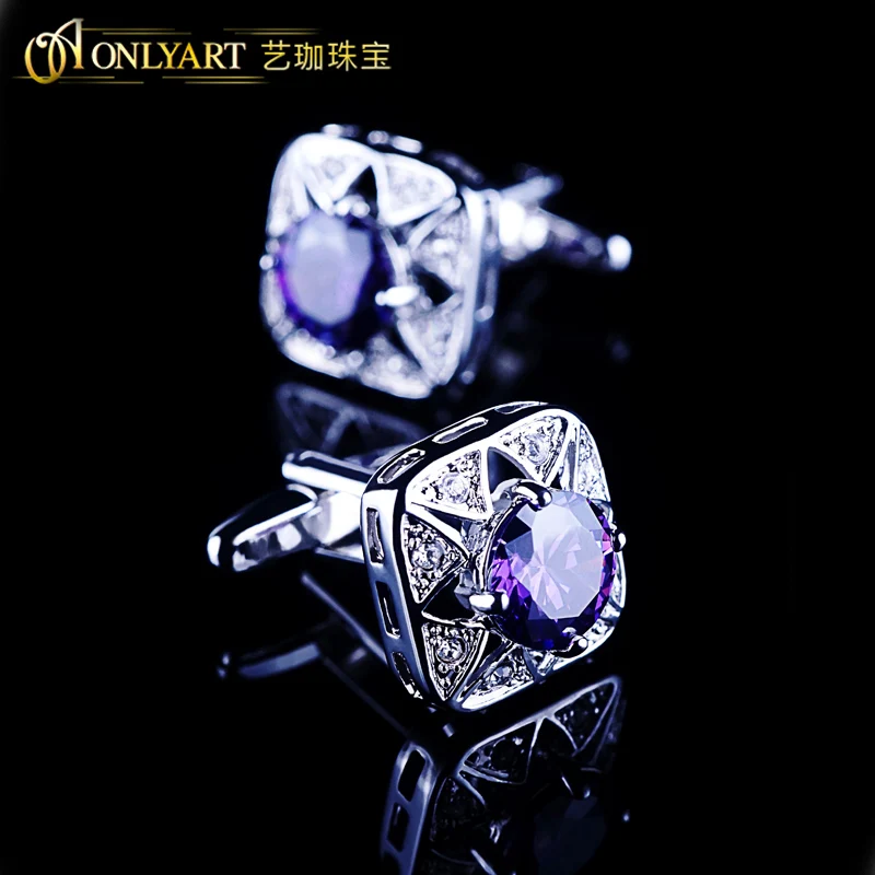 Cufflinks For Man Luxury Brand Desinger Purple Crystal French Shirt Women's Cuff Link Business Design Shining Accessory OnlyArt