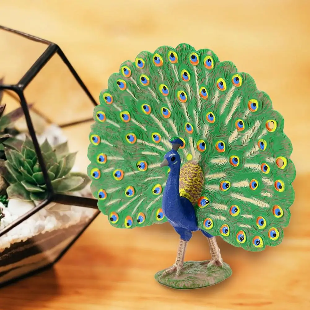 Lovely Peacock Figurine Professional Painted Craft Wear-resistant Multifunctional Realistic Peacock Model Figure Home Decoration
