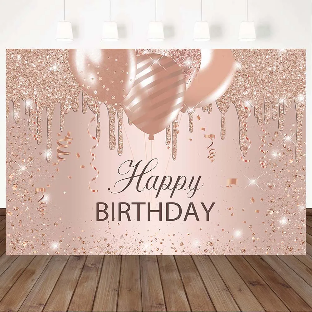 Mocsicka Pink Glitter Women Happy Birthday Party Backdrop Decoration Ladies Girl Birthday Photo Background Props for Photography