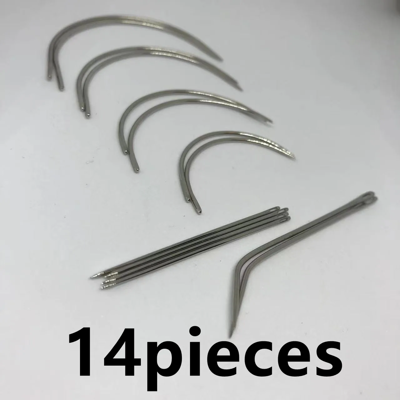 Different Size Stainless Steel Bent Curved Needle for Leather Bag Sewing, 14 pieces a lot