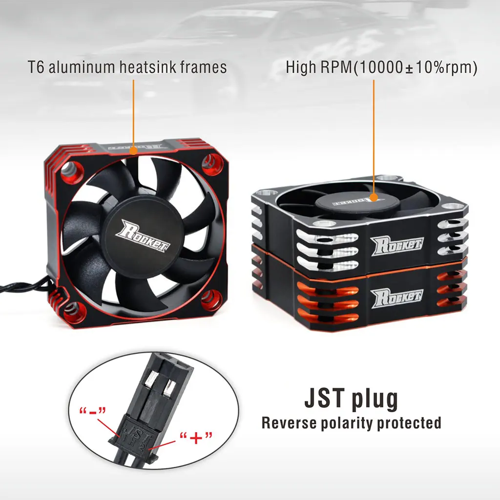 Rocket 50mm Aluminum Motor Cooling Fan Heat Dissipation 8.5V/10000RPM for 1/8 1/5 1/6 RC Car Truck Sensored Brushless Motor