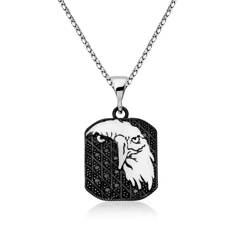 Sterling Silver Eagle Head Men's Necklace 925 Sterling Men Jewelry Wedding Party Birthday Gift - Box - Pendant - Chain Choker - Man - Fashion