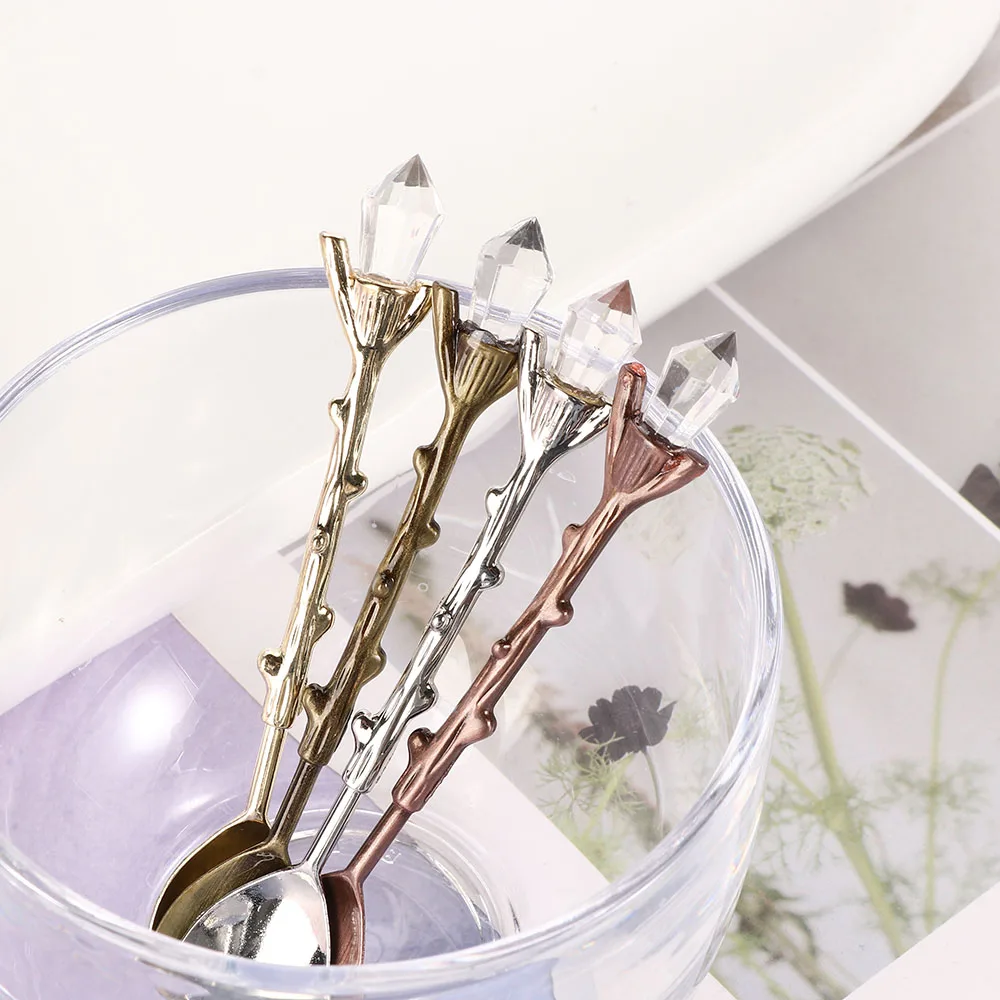 

Vintage Coffee Spoon Forest Branch Leaves Cute Teaspoon Crystal Milk Spoon Ice-Cream Sugar Cake Spoon Kitchen Accessories