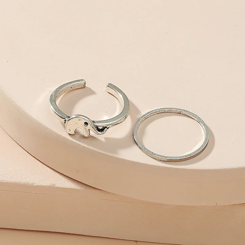2PCS Summer Beach Vacation Knuckle Foot Ring Open Toe Rings Set for Women Girls Cute Elephant Finger Ring Jewellery Wholesale