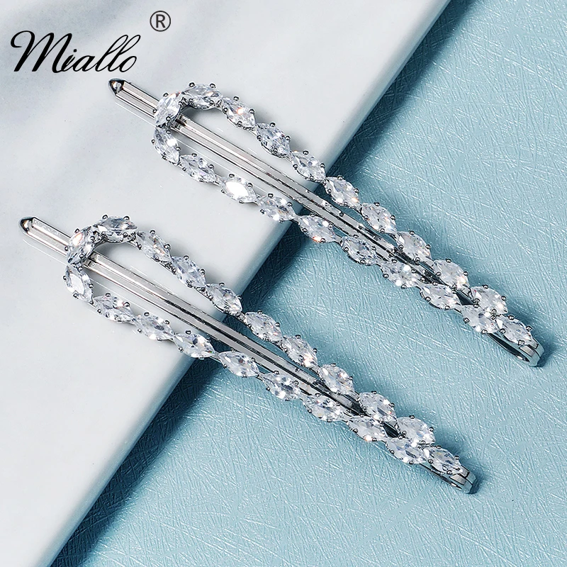 Miallo Fashion Cubic Zirconia Hair Clips for Women Girls Hair Accessories Silver Color Hair Jewelry Hairpin Party Headpiece Gift