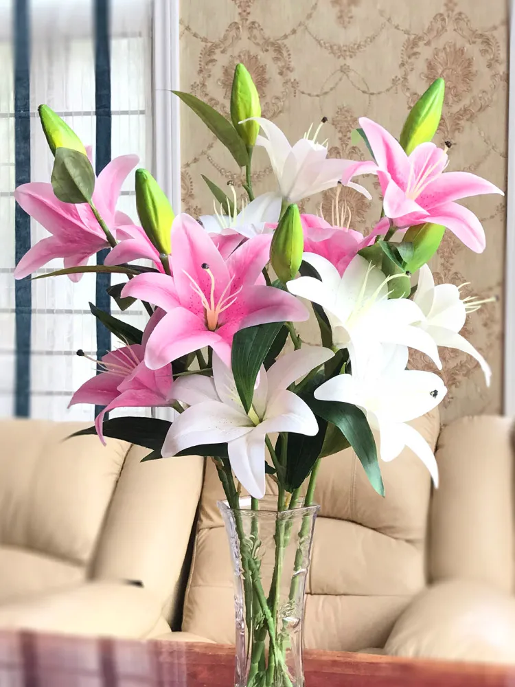 Simulation lily bouquet single living room indoor table decoration Lily decoration flower decoration vase flower arrangement