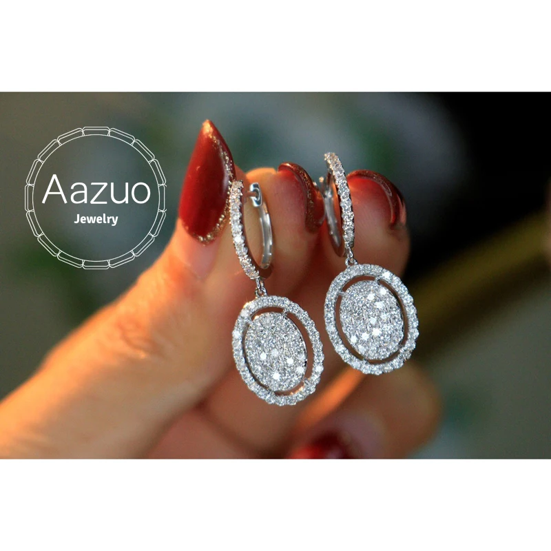 

Aazuo Real 18K White Gold Real Diamonds 1.20ct Classic Fairy Oval Hook Earrings gifted for Women Wedding Party Au750