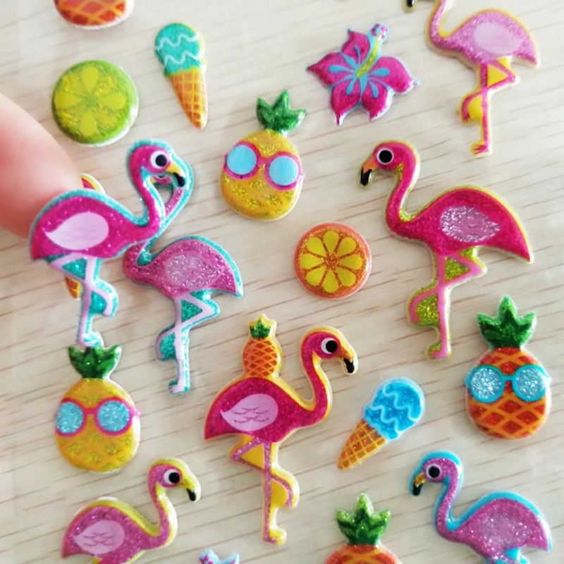 Cartoon 3D Crystal Flamingo Stickers Ice Cream Fruits Pattern Toys for Children Girl Birthday Gifts Classic Notebook Ornament