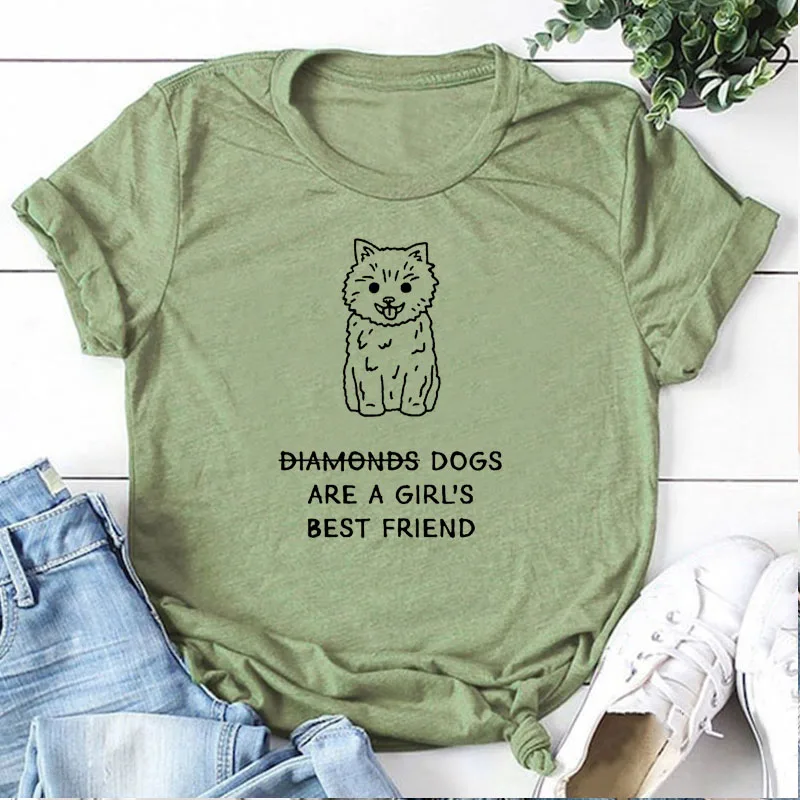 

Diamonds Dogs Are A Girl's Best Friend Fashion Women T Shirt Cute Short Sleeve Mama Top Tees O Neck Cotton Mother Casual Shirts