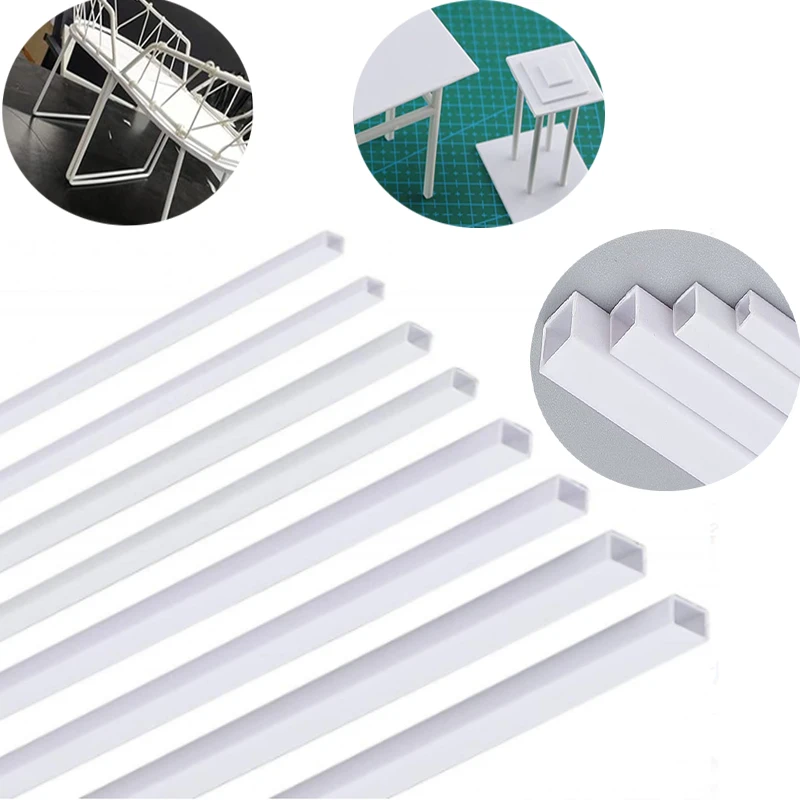 5Pcs ABS White Plastic Mold Tube Hollow Square 2/2.5/3/4/5/6/8/10mm 250mm Long Building Sand Table Model DIY Materia