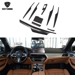 For BMW 5 Series G30 G38 Carbon Fiber Interior Trim Cover 9 pcs / Set Gloss Black Carbon Trim 2017 + Only Left Hand Drive